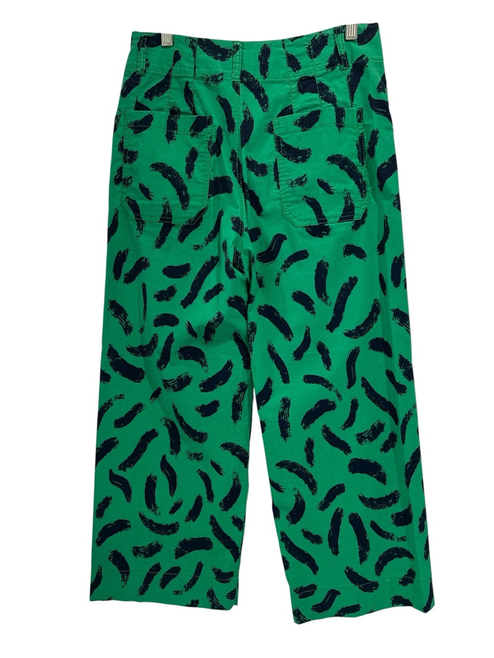 Maeve The Colette Wide Leg High Rise Pants in Green with Blue Brush Stroke Print - Picture 3 of 9